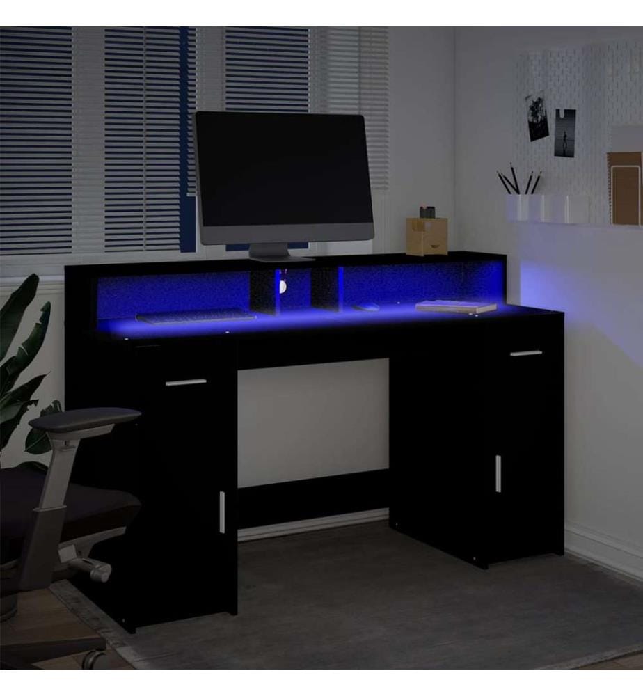 LED-Schreibtisch Schwarz 140x55x91 cm Holzwerkstoff