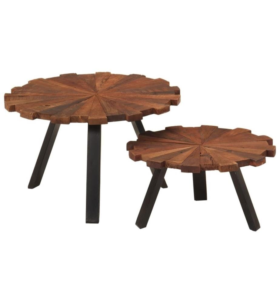 Couchtische 2 Stk. Altholz Massiv und Eisen