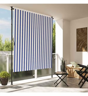 Aussenrollo Blau und Weiss 150x270 cm Stoff und Stahl