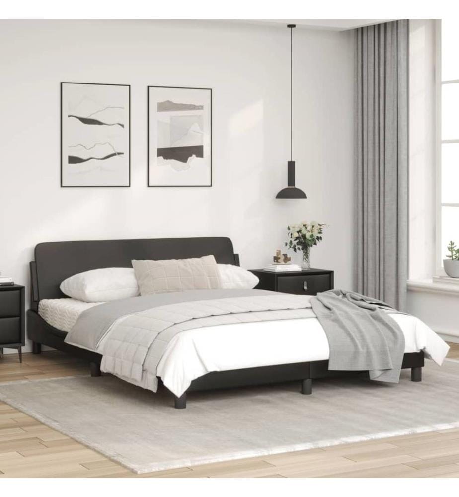 Bettgestell mit Kopfteil Schwarz 160x200 cm Kunstleder