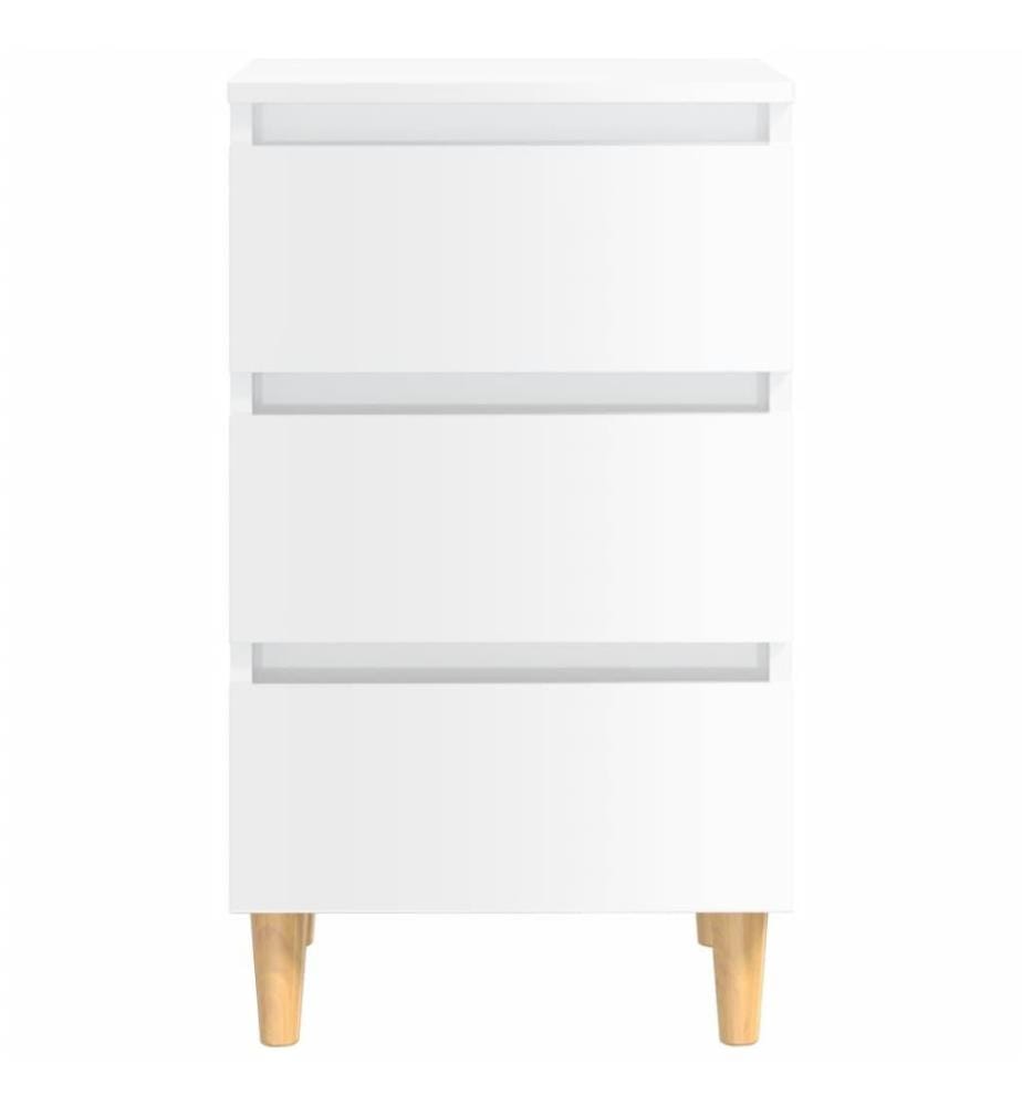 Table de chevet avec pieds en bois Blanc brillant 40x35x69 cm