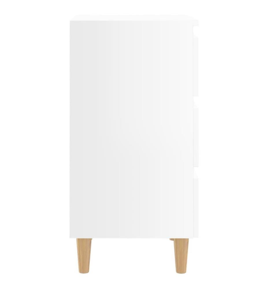 Table de chevet avec pieds en bois Blanc brillant 40x35x69 cm