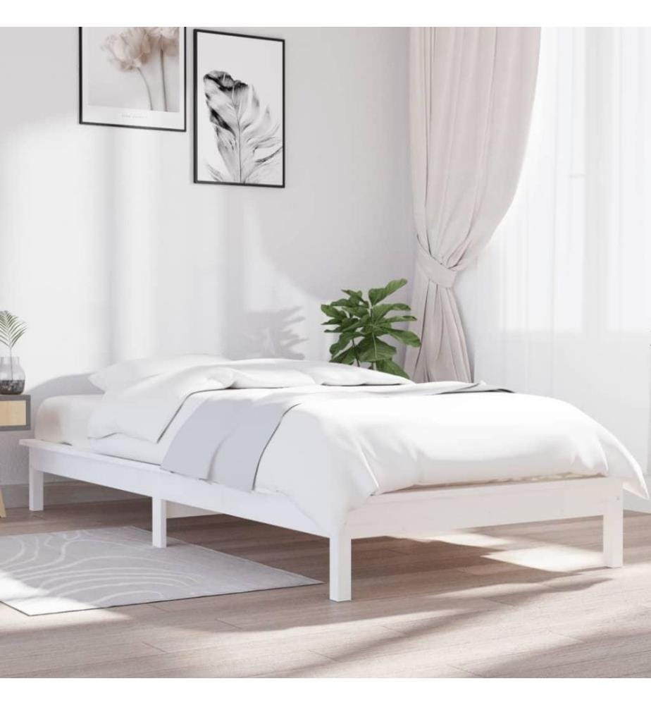 Cadre de lit Blanc 90x200 cm Bois de pin massif