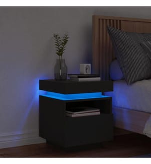 Armoire de chevet avec lumières LED noir 40x39x48,5 cm