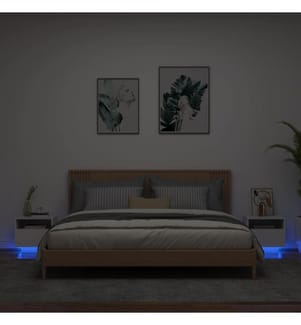 Armoires de chevet avec lumières LED 2 pcs blanc 40x39x37 cm