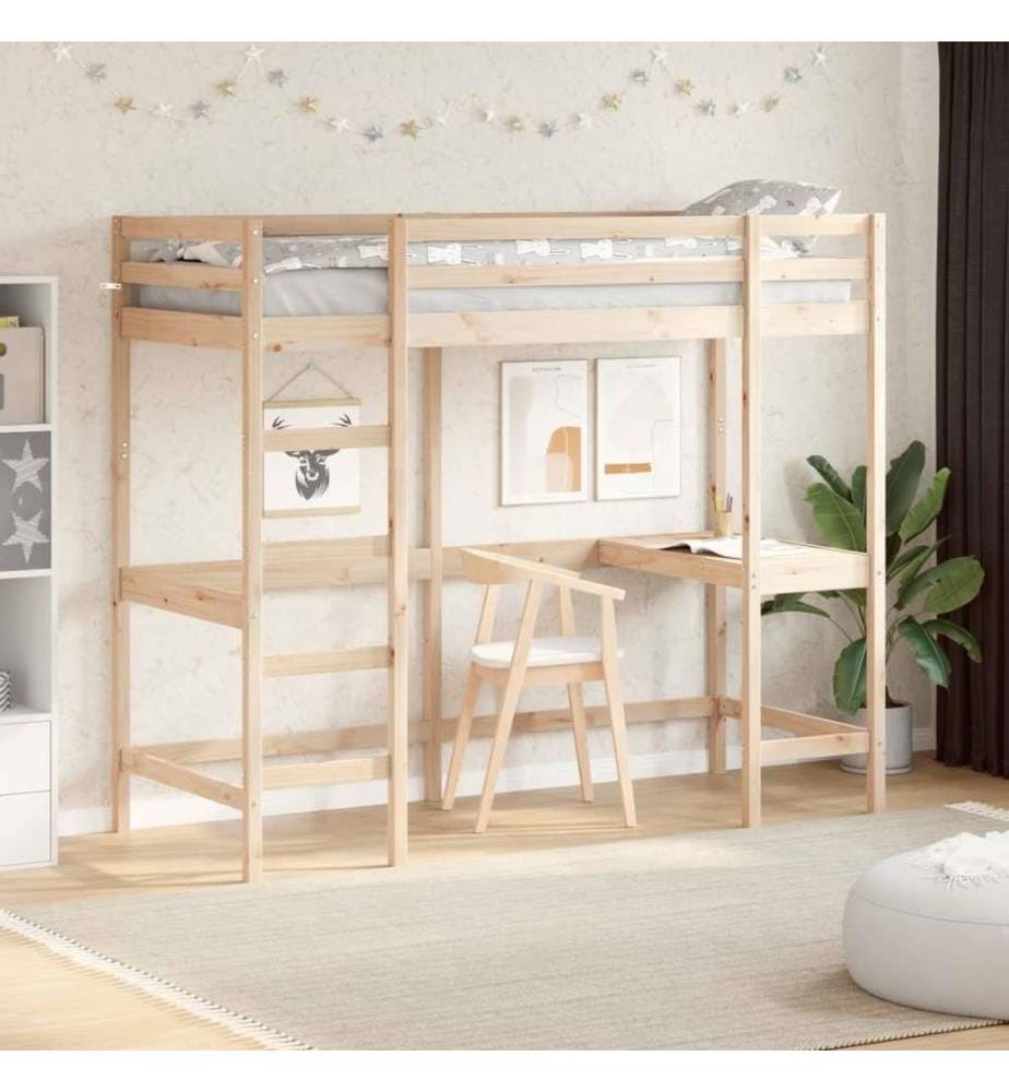 Hochbett mit Schreibtisch 80x200 cm Massivholz Kiefer
