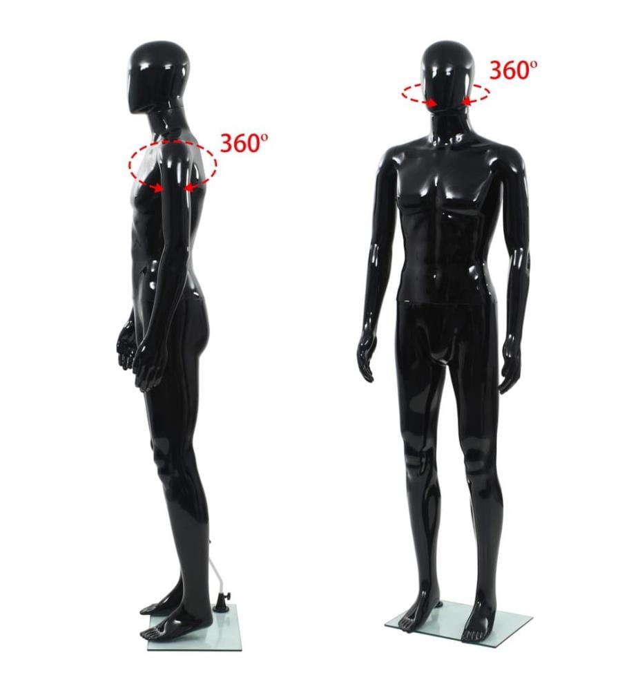 Männliche Schaufensterpuppe mit Glassockel Schwarz 185 cm