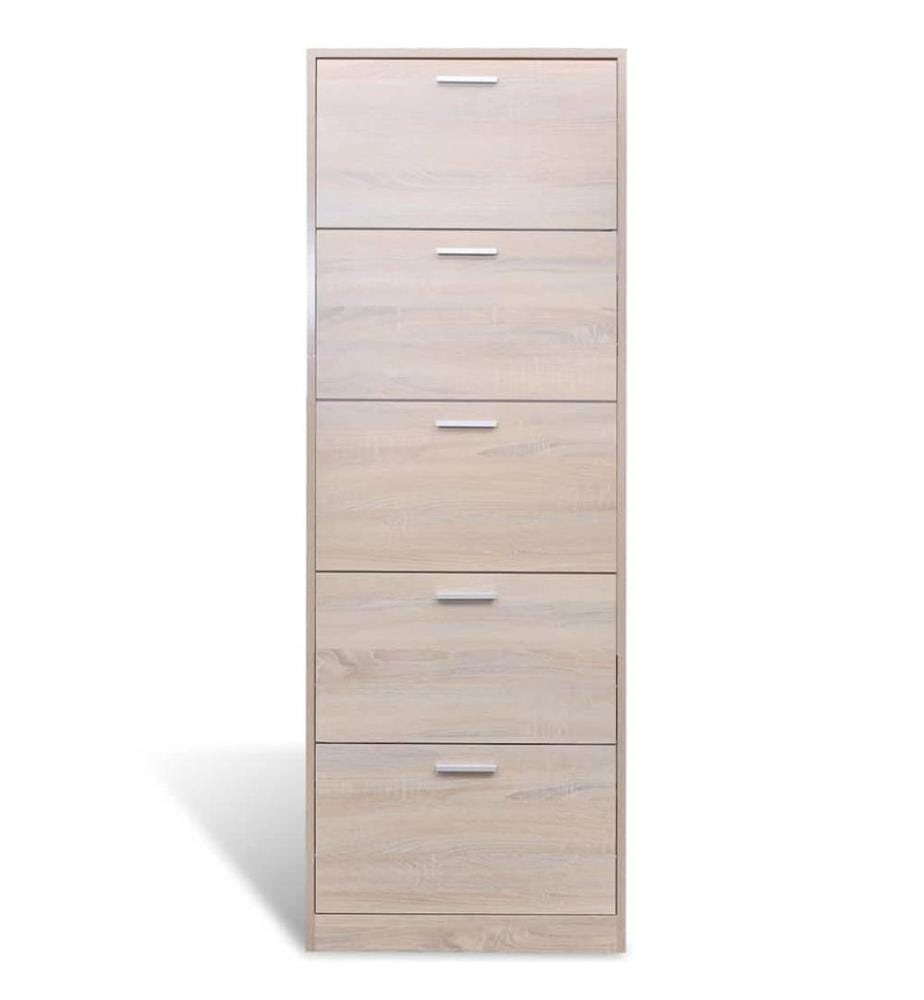 Schuhschrank mit 5 Schuhkippern Holz Eichen-Optik