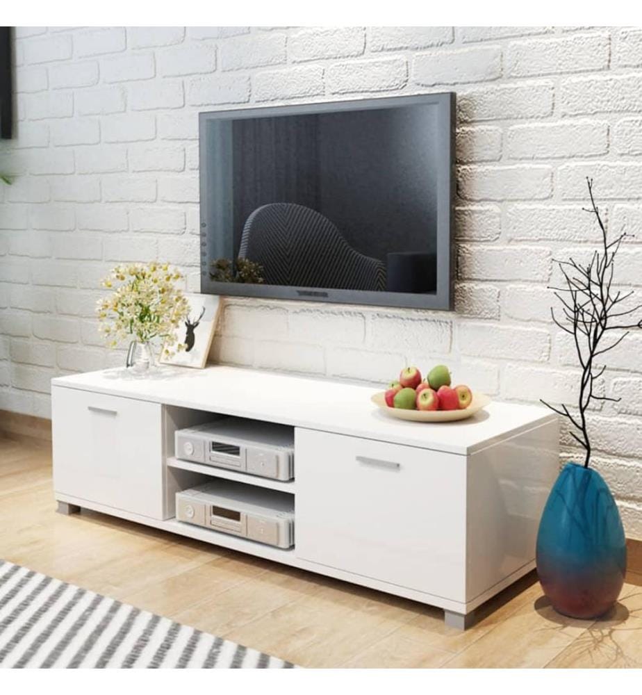 Meuble TV Blanc brillant 140x40,5x35 cm