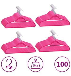 100 Stk. Kleiderbügel-Set Anti-Rutsch Rosa Samt