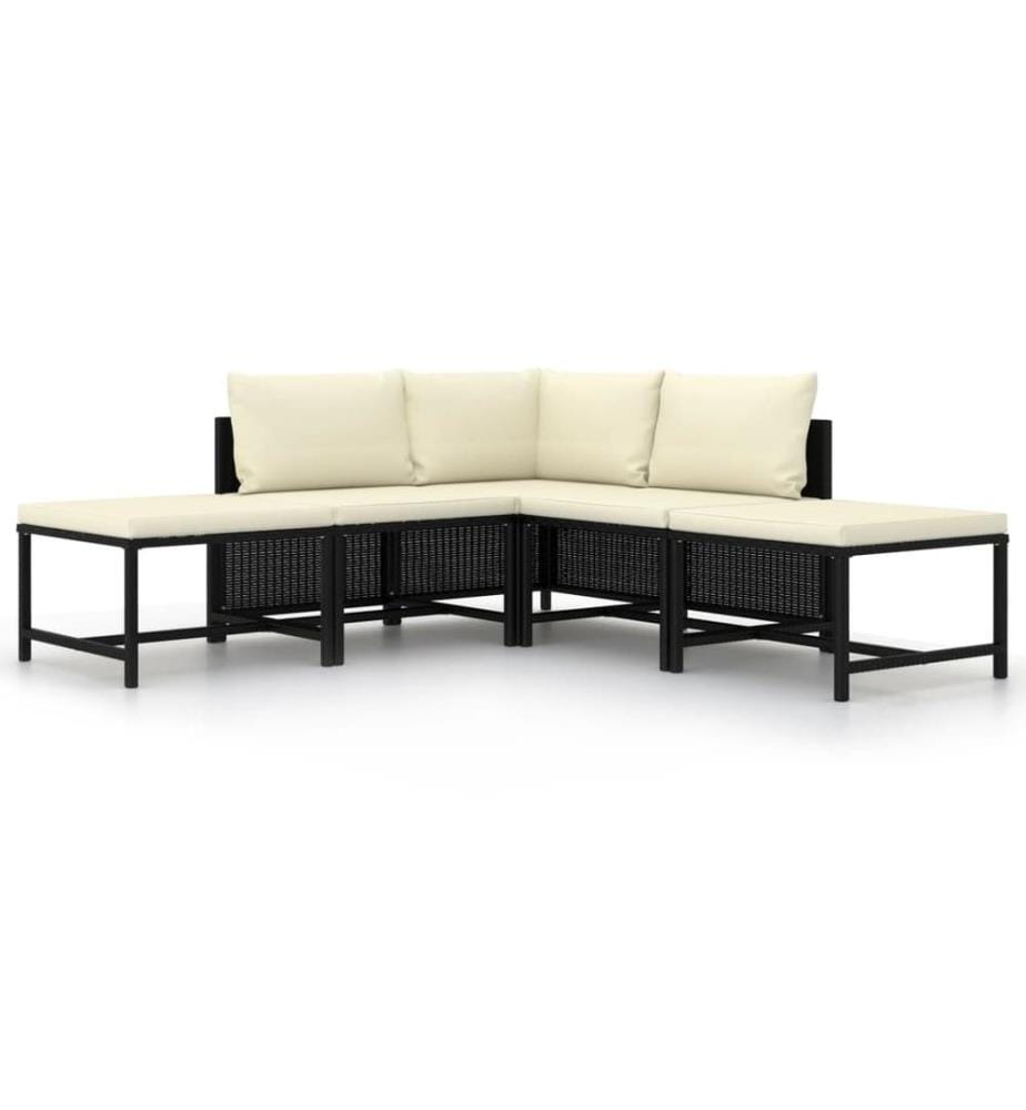 5-tlg. Garten-Sofagarnitur mit Auflagen Schwarz Poly Rattan