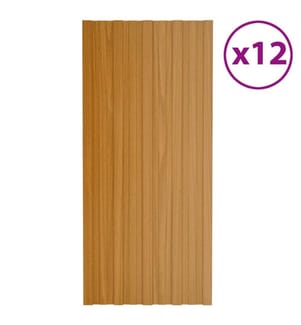 Dachpaneele 12 Stk. Verzinkter Stahl Holzoptik Hell 100x45 cm