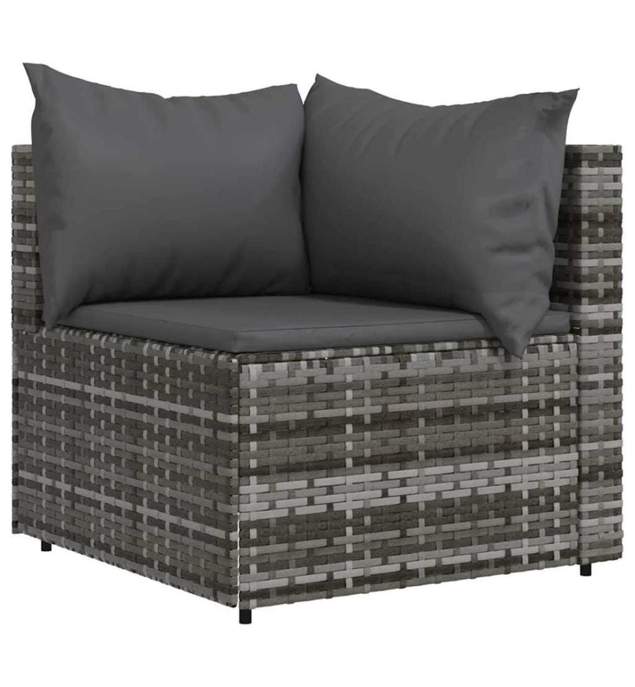 3-tlg. Garten-Lounge-Set mit Kissen Grau Poly Rattan