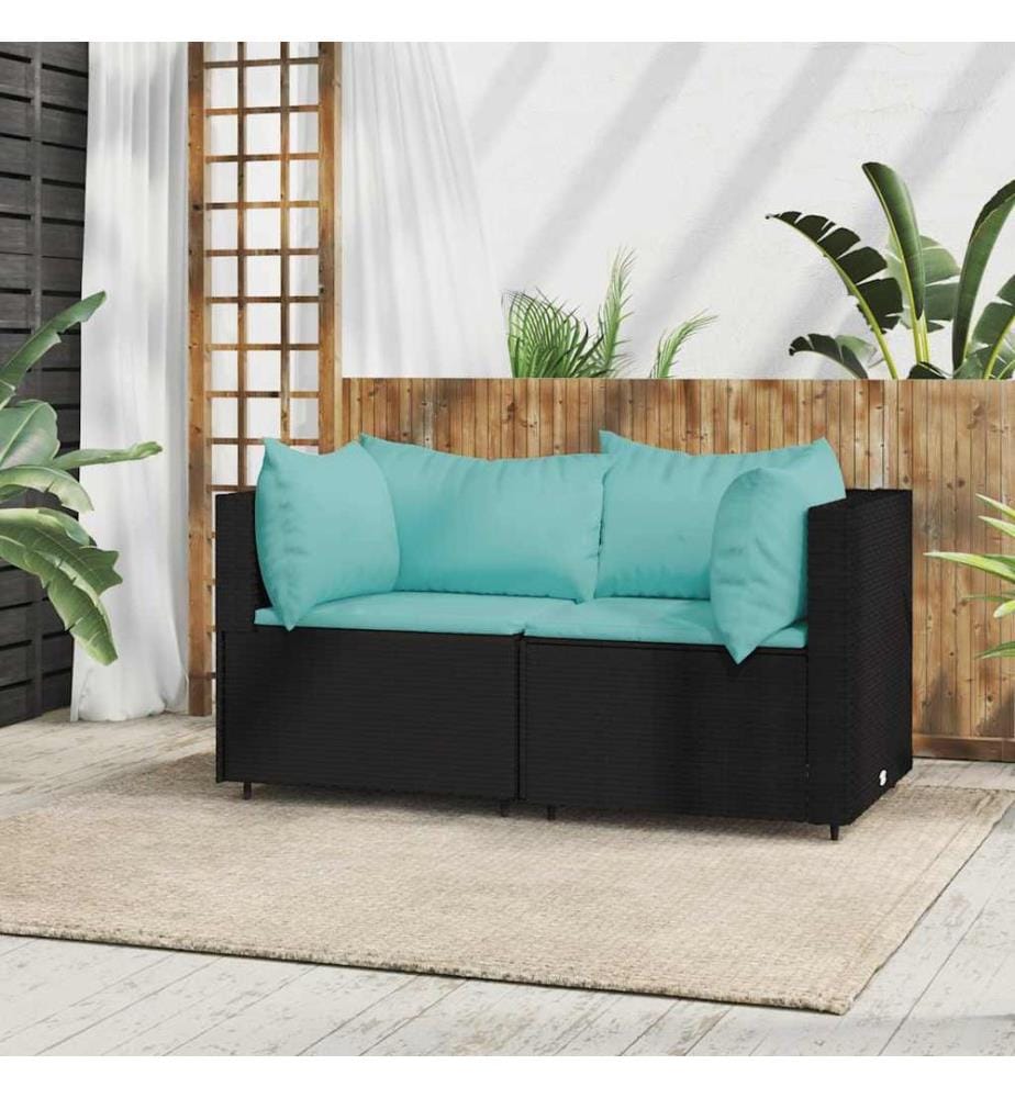 Garten-Ecksofas mit Kissen 2 Stk. Schwarz Poly Rattan