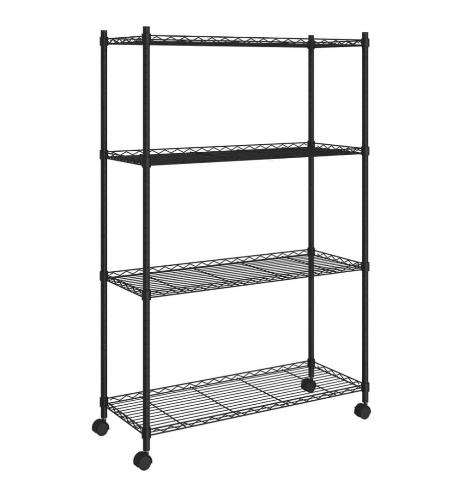 Lagerregal mit 4 Böden und Rollen 90x35x142 cm Schwarz 200 kg