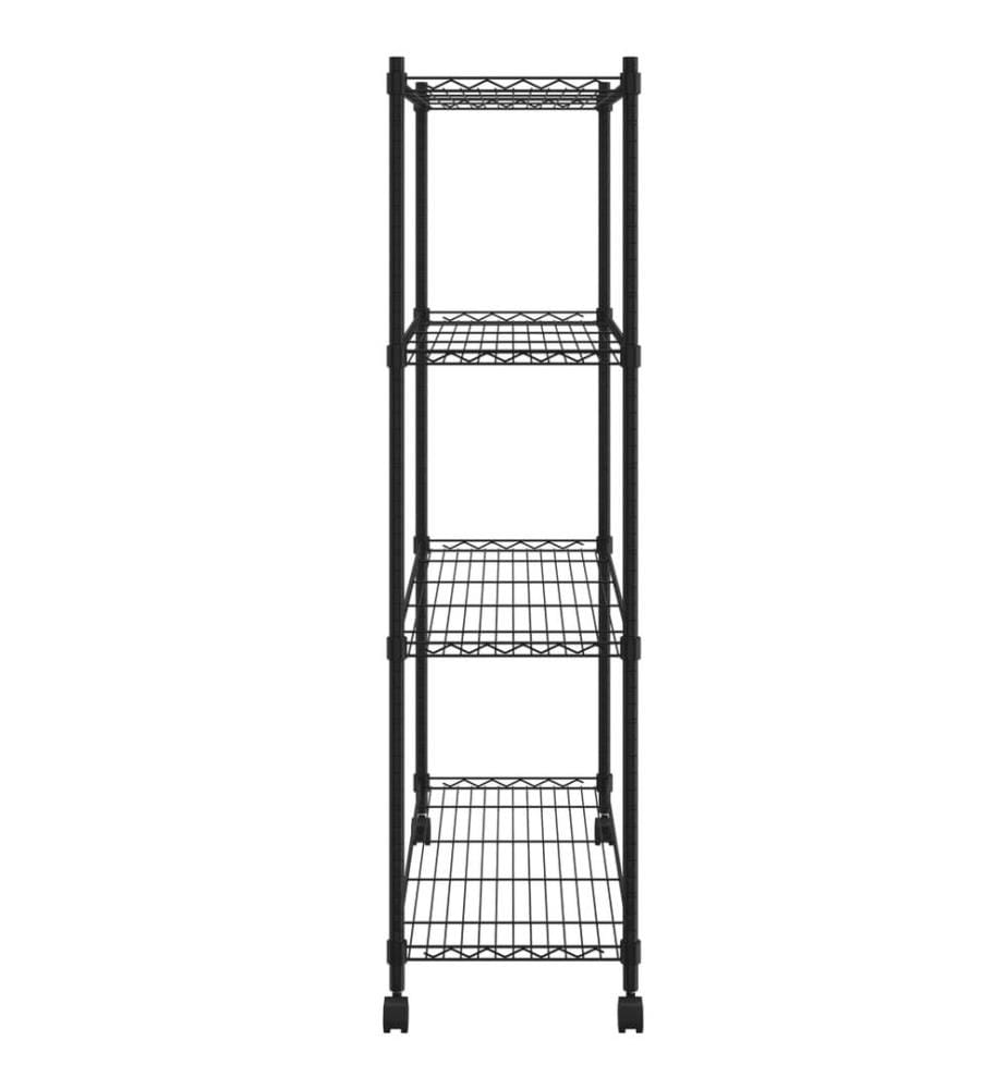 Lagerregal mit 4 Böden und Rollen 90x35x142 cm Schwarz 200 kg