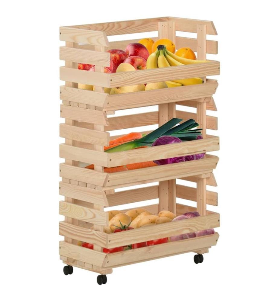 Chariot à légumes 37x30x80 cm Bois de pin solide