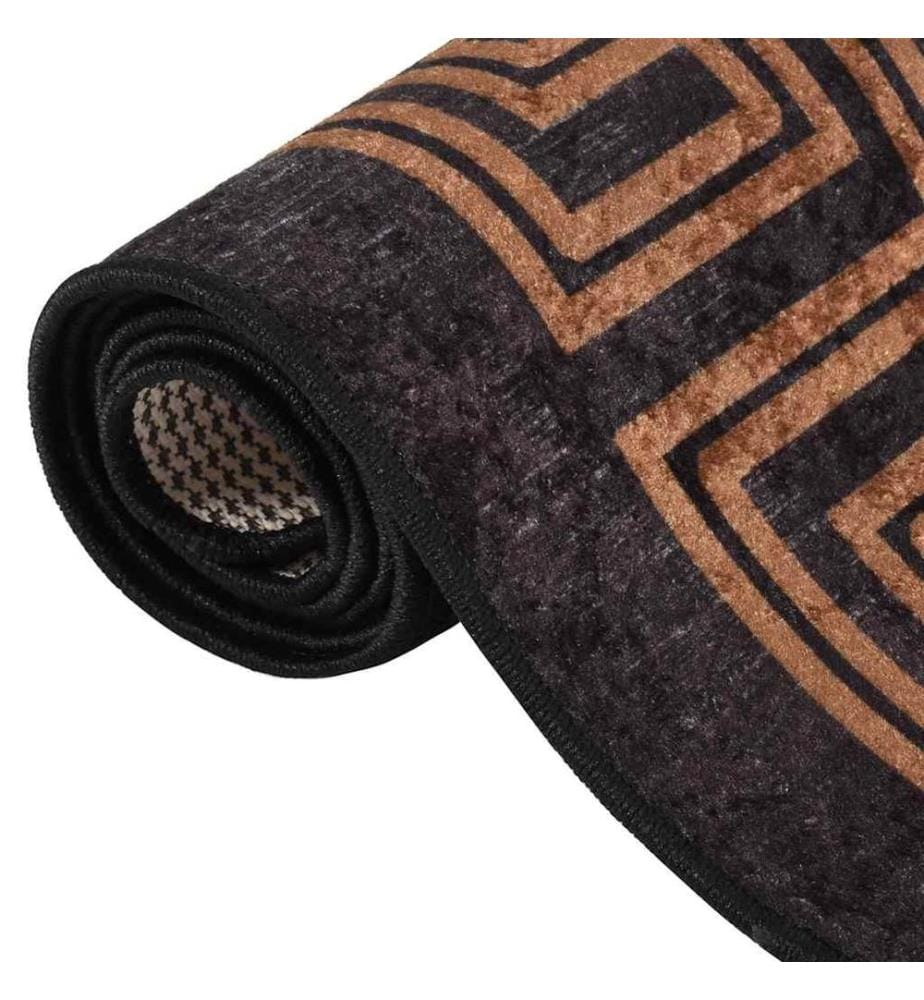 Tapis lavable antidérapant 80x300 cm Noir et doré