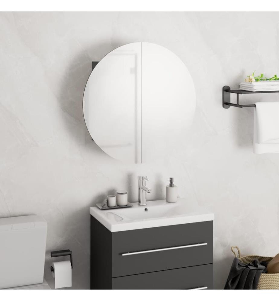 Badezimmerschrank mit Rundem Spiegel & LED Grau 40x40x17,5 cm