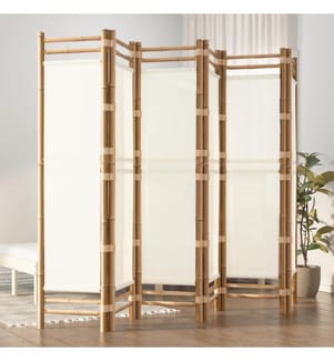 6-tlg. Paravent Faltbar 240 cm Bambus und Canvas