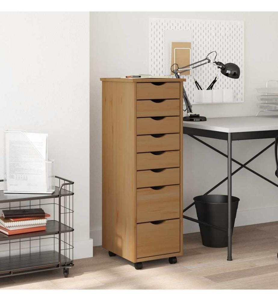 Rollschrank mit Schubladen MOSS Honigbraun Massivholz Kiefer