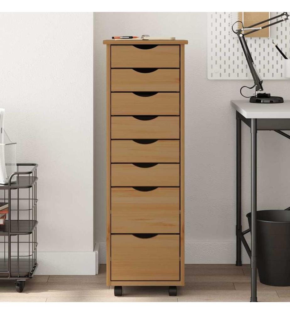 Rollschrank mit Schubladen MOSS Honigbraun Massivholz Kiefer