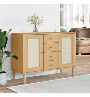 Sideboard SENJA Rattan-Optik Braun 112x40x80 cm Kiefernholz