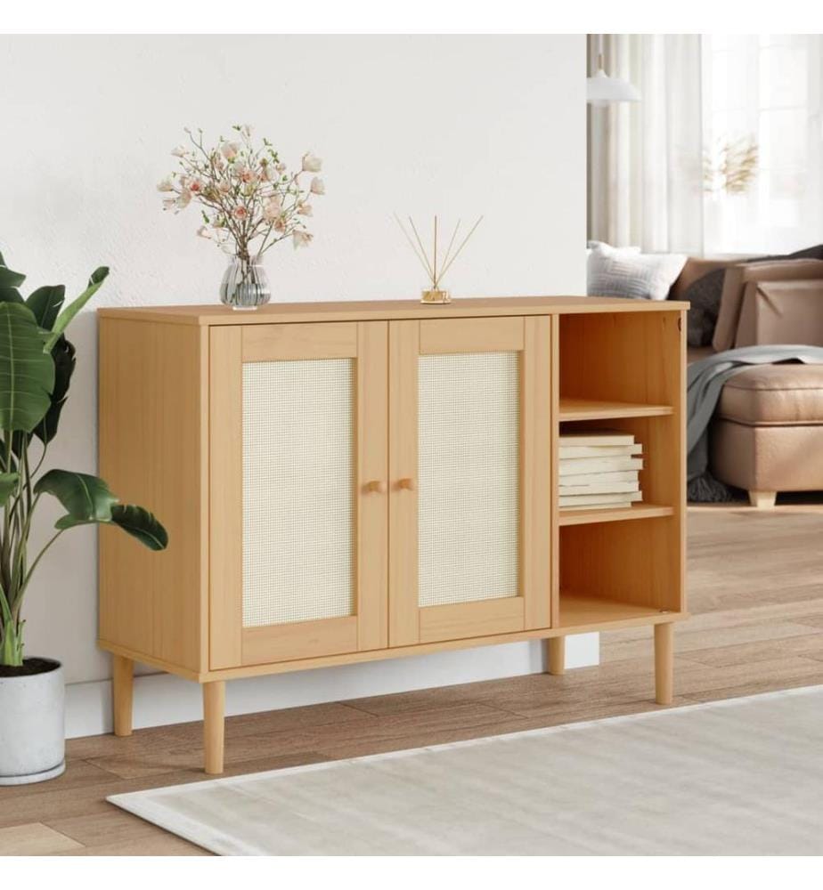 Sideboard SENJA Rattan-Optik Braun 112x40x80 cm Kiefernholz