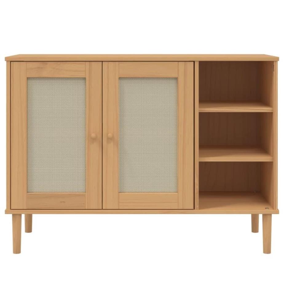 Sideboard SENJA Rattan-Optik Braun 112x40x80 cm Kiefernholz