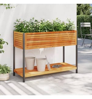 Jardinière et étagère 110x45x80cm bois massif d'acacia et acier