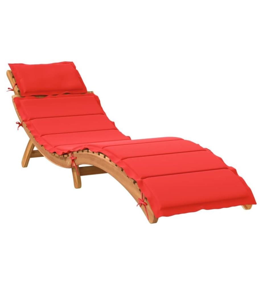 Chaise longue avec coussin rouge bois d'acacia solide