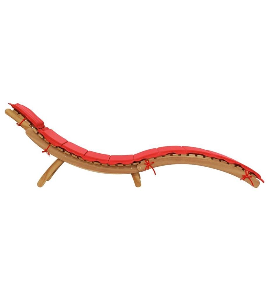 Chaise longue avec coussin rouge bois d'acacia solide
