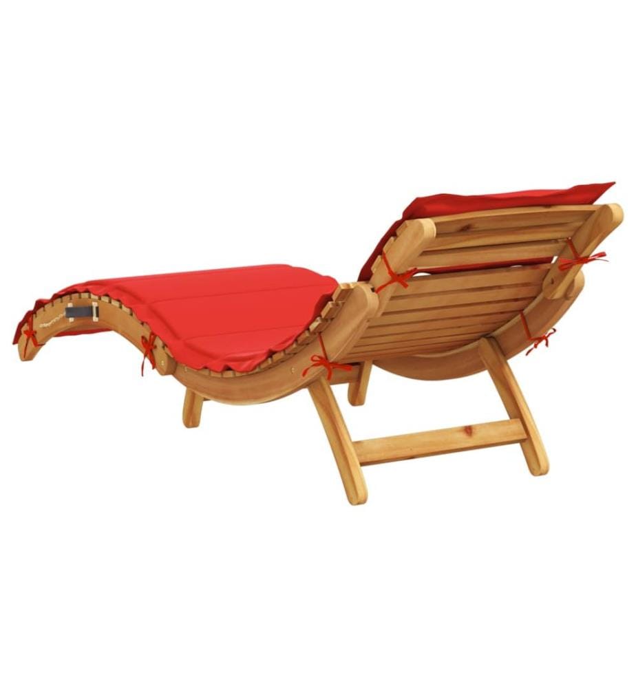 Chaise longue avec coussin rouge bois d'acacia solide
