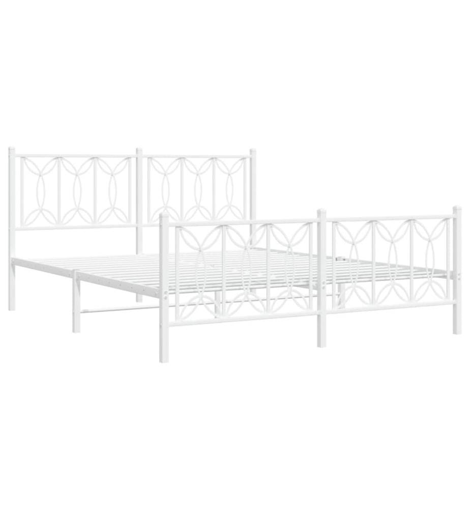 Cadre de lit métal sans matelas et pied de lit blanc 160x200 cm