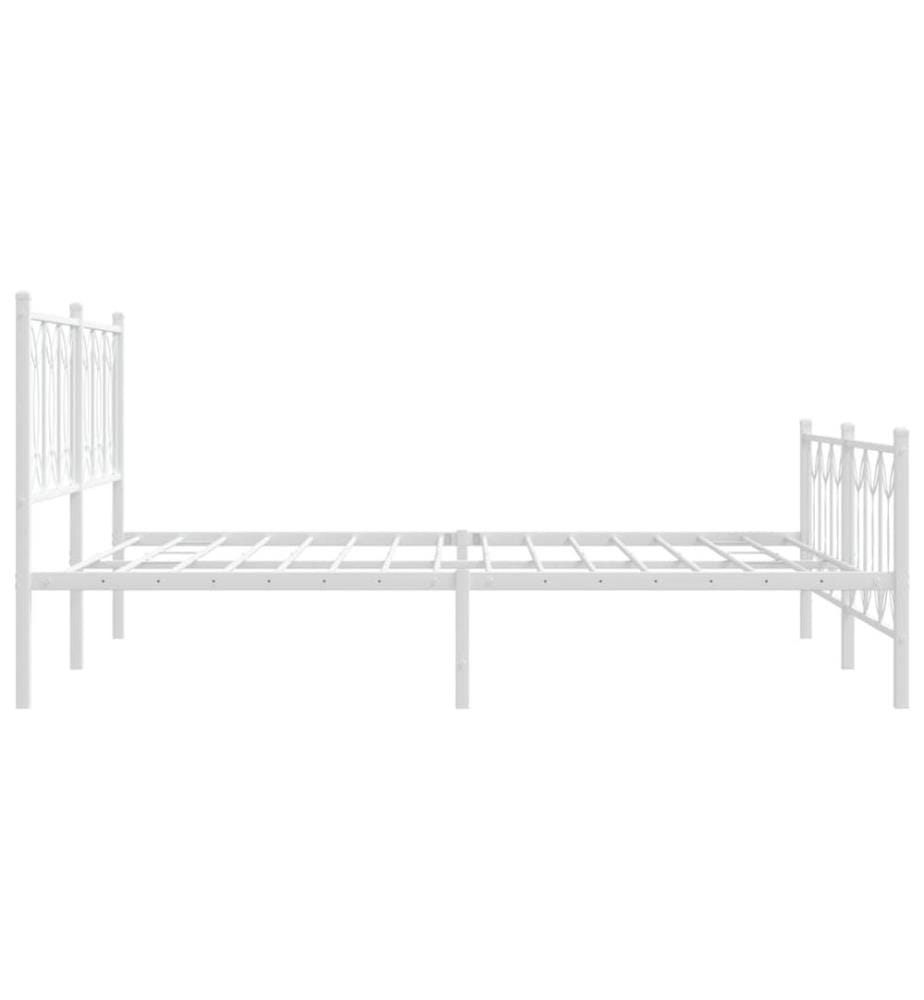 Cadre de lit métal sans matelas et pied de lit blanc 160x200 cm