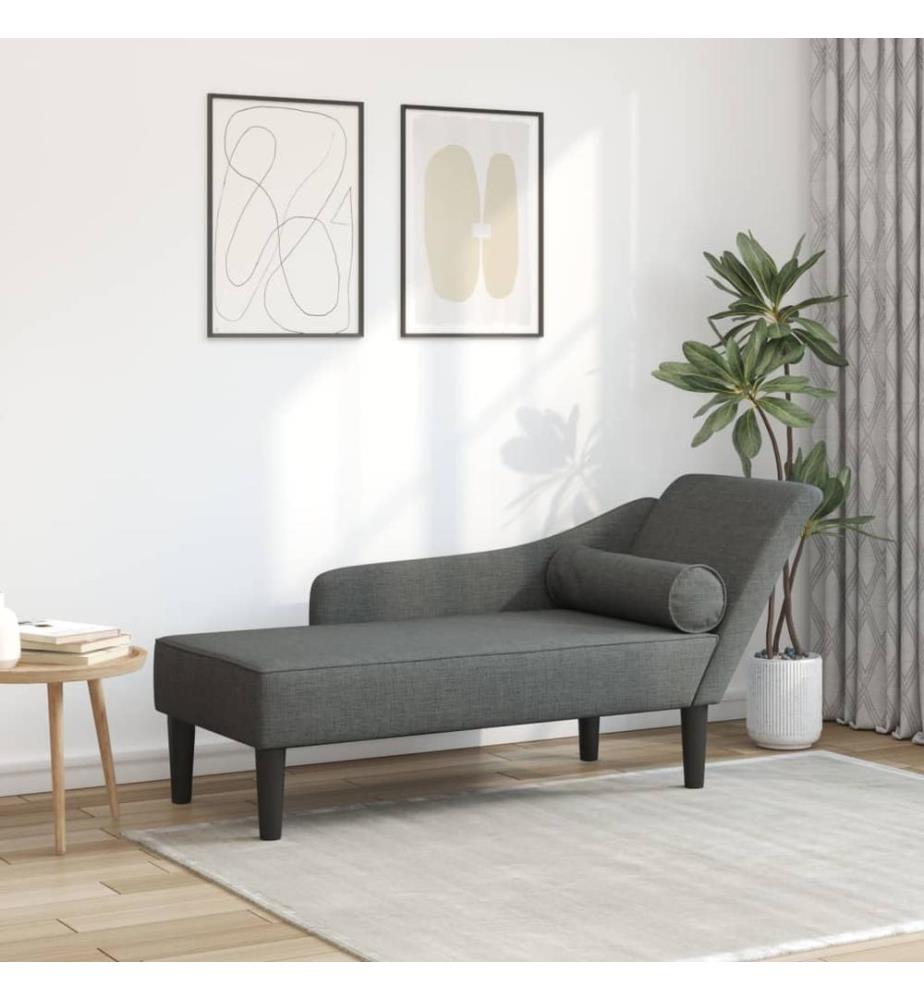 Chaiselongue mit Kissen Dunkelgrau Stoff