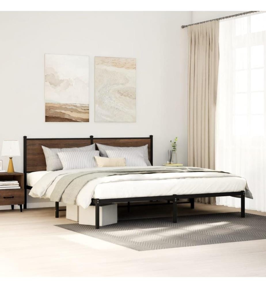 Metallbett ohne Matratze Braun Eichen-Optik 160x200 cm