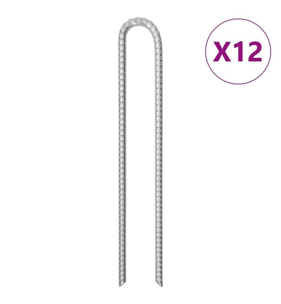 Piquets de tente 12pcs forme de U 41,5 cm Ø12mm acier galvanisé