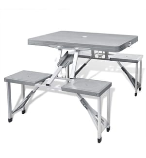 Campingtisch mit 4 Hockern Klappbar Aluminium Extra Leicht Grau