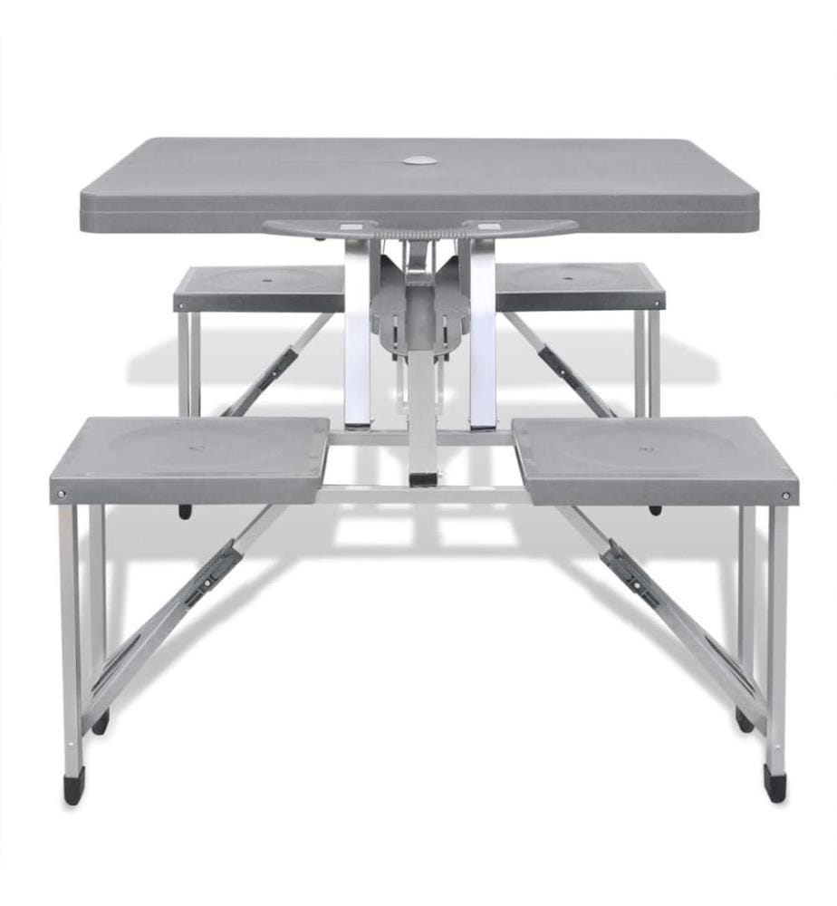 Campingtisch mit 4 Hockern Klappbar Aluminium Extra Leicht Grau