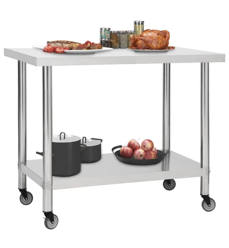 Table de travail de cuisine avec roues 100x60x85 cm Inox