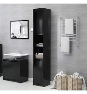 Armoire de salle de bain Noir 30x30x183,5 cm Bois d'ingénierie