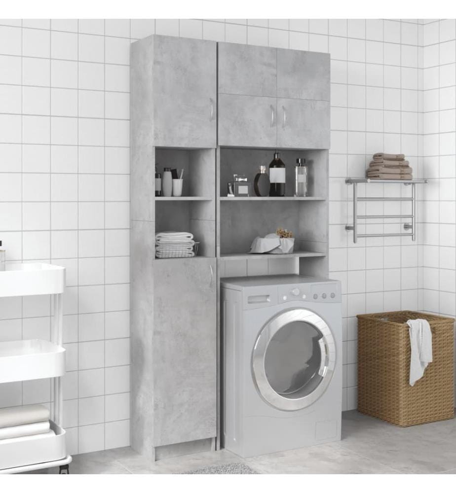Badezimmerschrank Betongrau 32x25,5x190 cm Holzwerkstoff