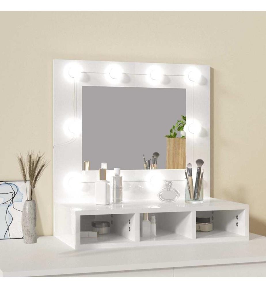 Armoire à miroir avec LED Blanc brillant 60x31,5x62 cm