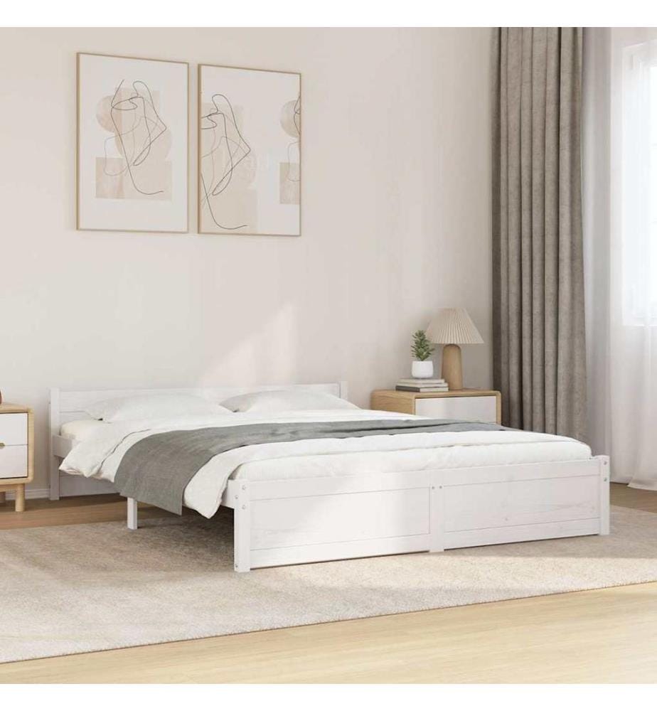 Cadre de lit sans matelas blanc bois massif 140x200 cm