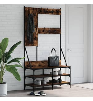 Porte-vêtements et rangement des chaussures chêne fumé