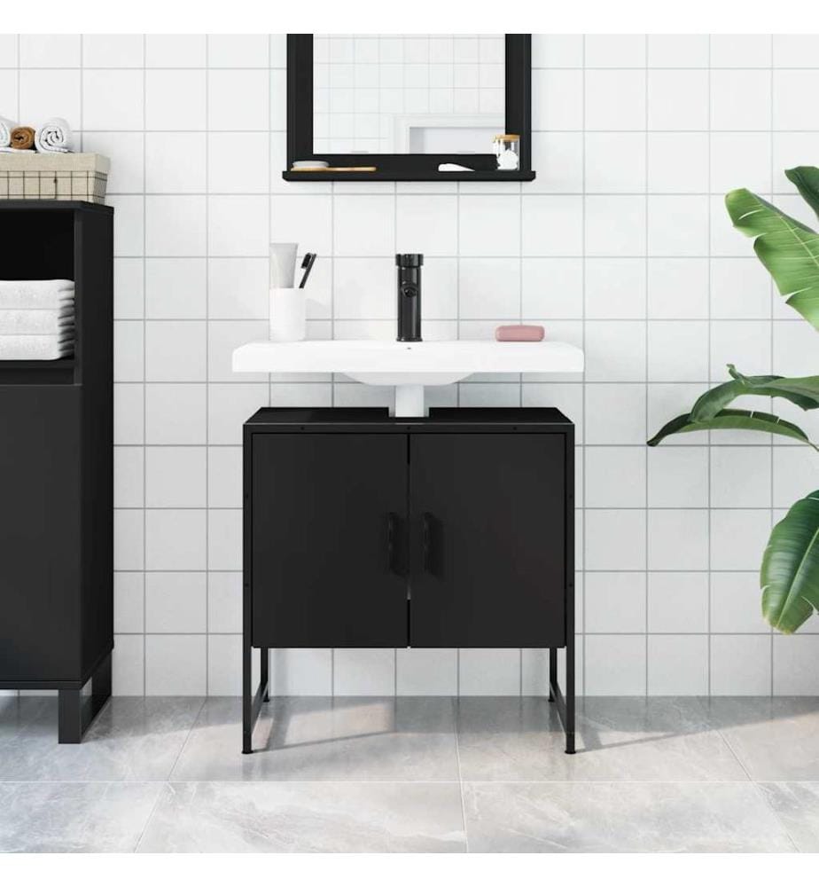 Armoire lavabo de salle de bain noir 60x33x60 cm