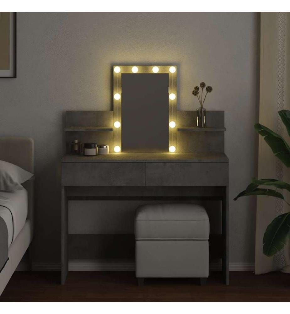 Coiffeuse avec LED gris béton 100x40x130 cm