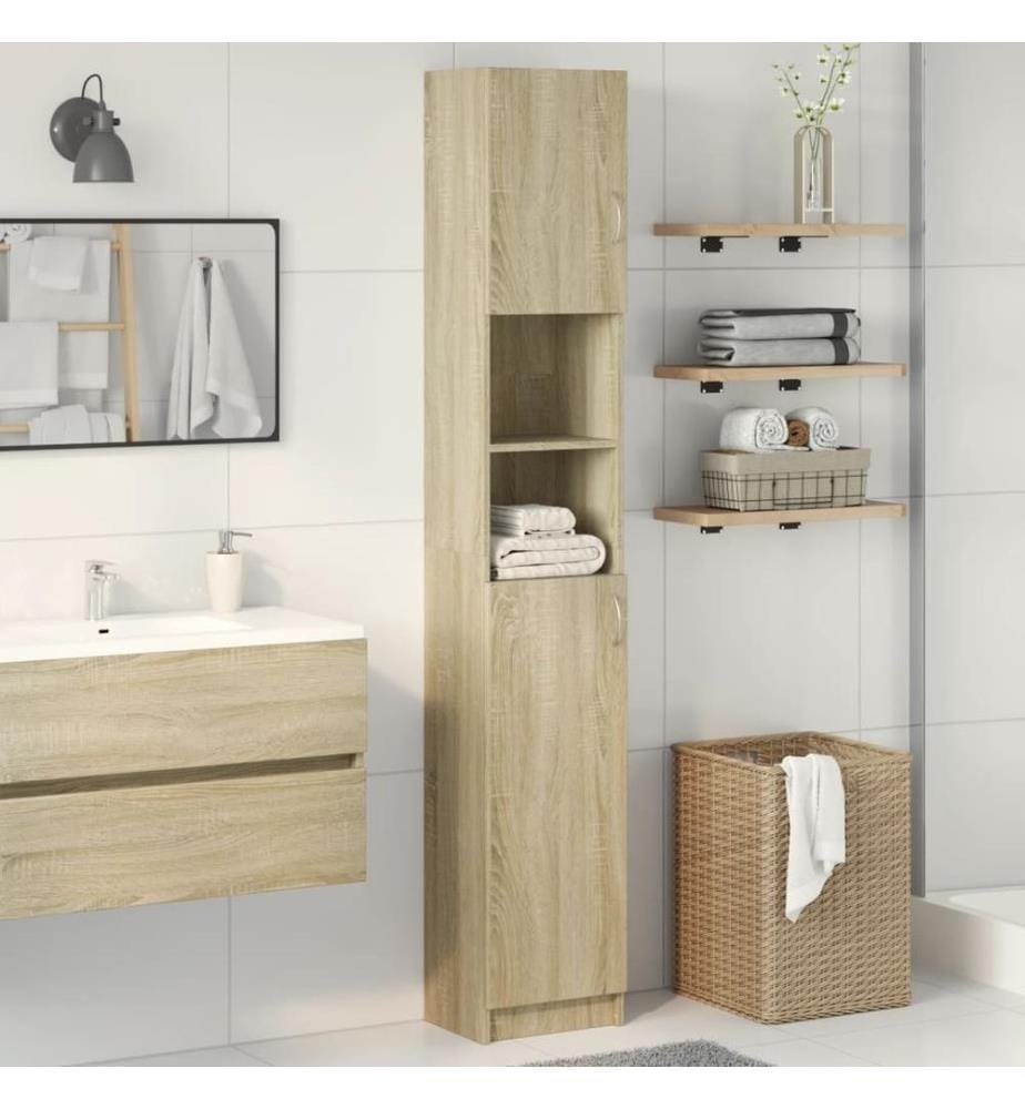 Badezimmerschrank Sonoma-Eiche 32x25,5x190 cm Holzwerkstoff