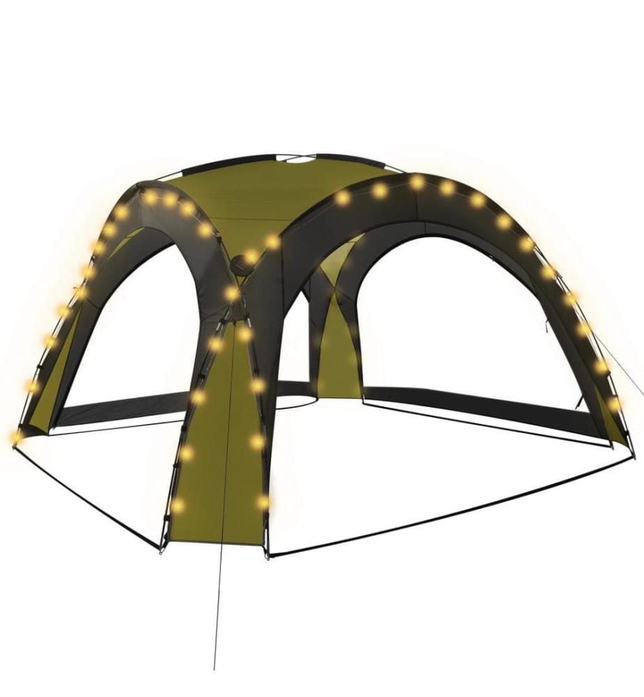 Tente de réception avec LED et 4 parois 3,6x3,6x2,3 m Vert